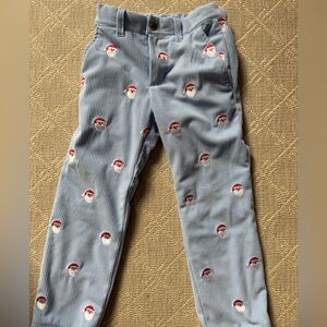 Smocking Bird Blue Santa Print Corduroy Pants